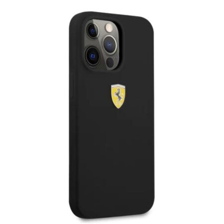 Ferrari Silicone Black Case With Metal Logo - iPhone 13 Pro Max @appleians